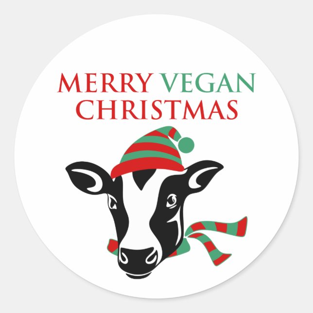 Merry Vegan Christmas, Cow,  Classic Round Sticker (Front)