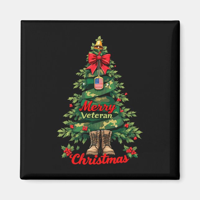 Merry Veteran Christmas Tree Xmas Family Matching  Magnet (Front)