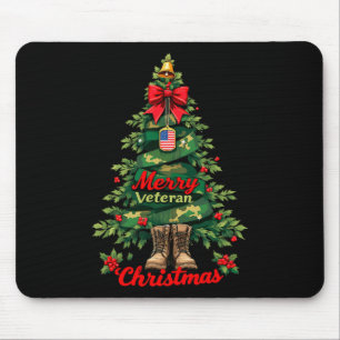 Merry Veteran Christmas Tree Xmas Family Matching Mouse Pad