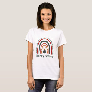 Merry Vibes Boho Rainbow Retro Christmas T-Shirt