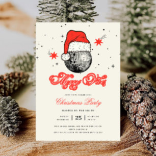 Merry Vibes Disco Santa Hat Retro Christmas Party Invitation