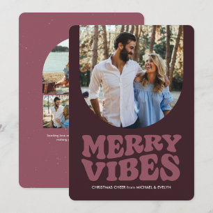 Merry vibes fun retro four photo Christmas Holiday Card