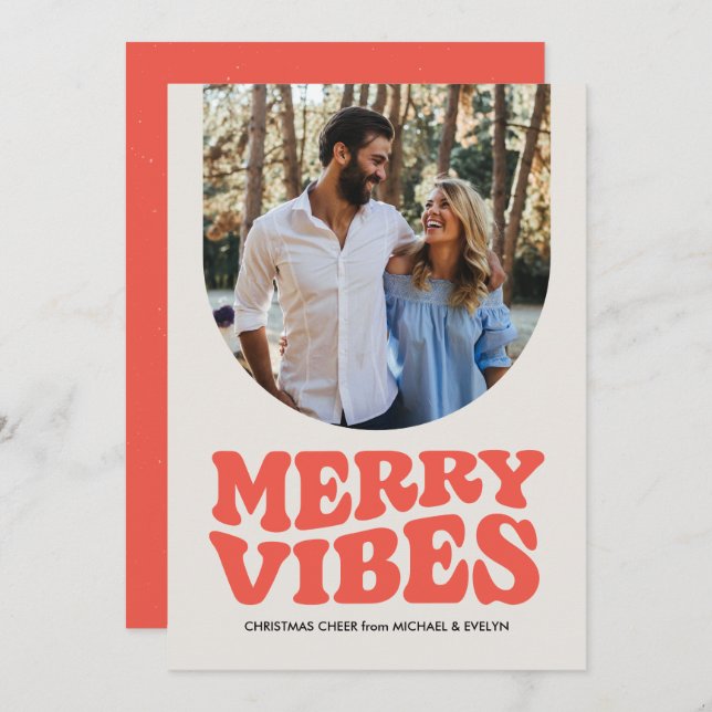 Merry vibes fun retro photo Christmas Holiday Card (Front/Back)