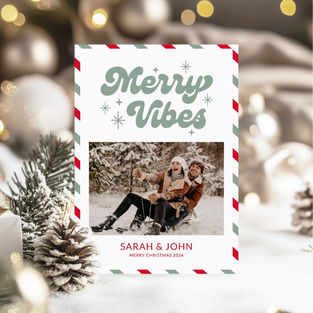 Merry Vibes Fun Retro Photo Christmas Holiday Card (Creator Uploaded)