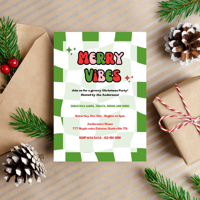 Merry Vibes Groovy Christmas Party Invitation (Creator Uploaded)