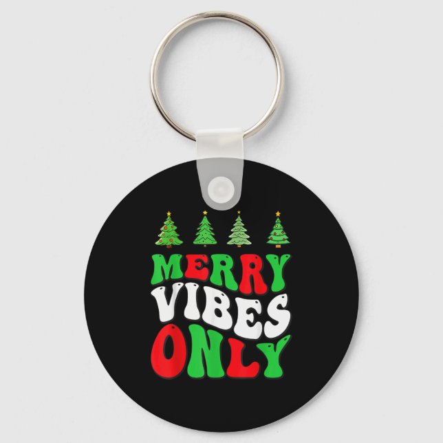 Merry Vibes Only! Christmas Groovy Xmas Tree Holid Keychain (Front)