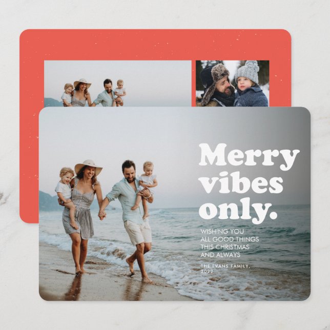 Merry vibes only fun retro holiday photo card (Front/Back)