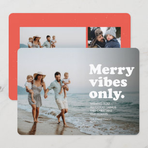Merry vibes only fun retro holiday photo card