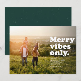 Merry vibes only fun retro holiday photo card