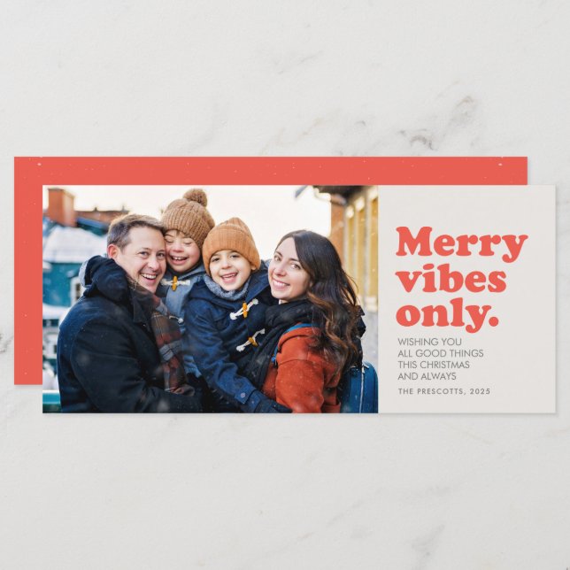 Merry vibes only fun retro holiday photo card (Front/Back)
