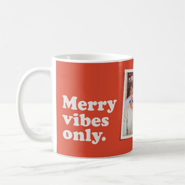 Merry vibes only fun retro one photo Christmas Coffee Mug (Left)