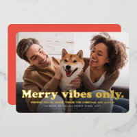 Merry vibes only fun retro one photo Christmas