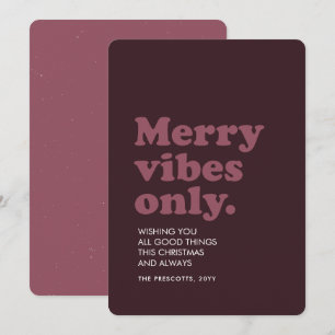 Merry vibes only fun retro plum Christmas Holiday Card