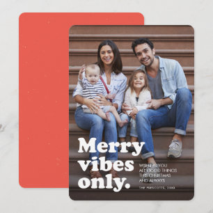 Merry vibes only fun retro vertical photo holiday card
