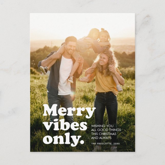 Merry vibes only retro fun photo holiday postcard (Front)