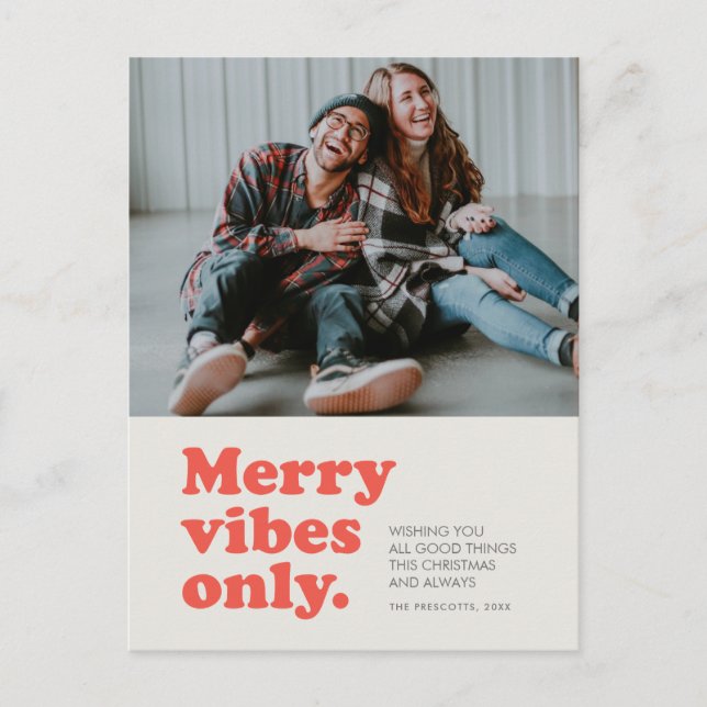 Merry vibes only retro holiday postcard (Front)