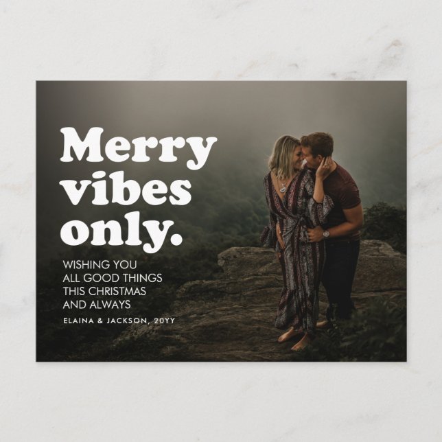 Merry vibes only retro holiday postcard (Front)