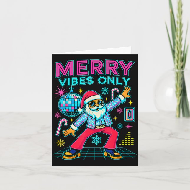 Merry Vibes Only Santa Christmas Disco Retro 70s 8 Card (Front)
