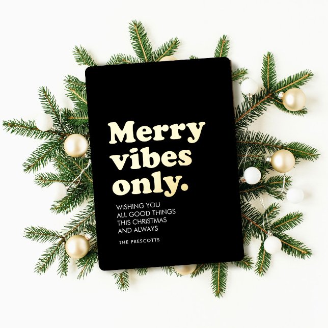 Merry vibes only simple retro non-photo Christmas Foil Holiday Card (Creator Uploaded)