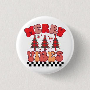 Merry Vibes Retro Groovy Christmas Holidays 1 Inch Round Button