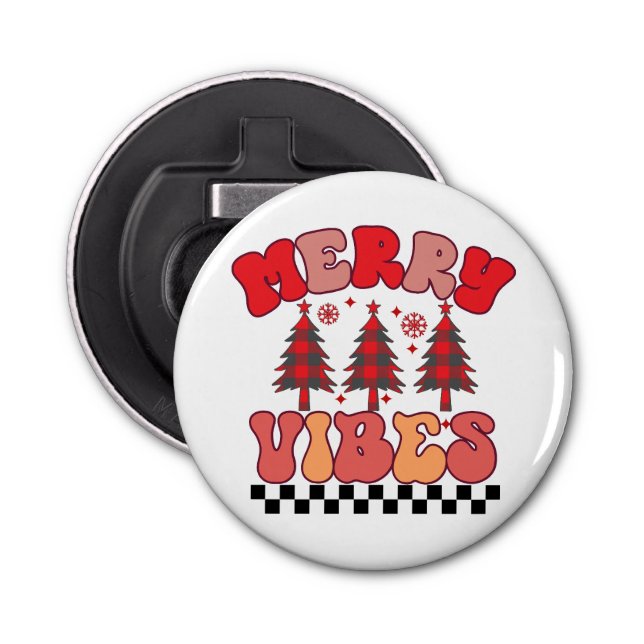 Merry Vibes Retro Groovy Christmas Holidays Bottle Opener (Front)
