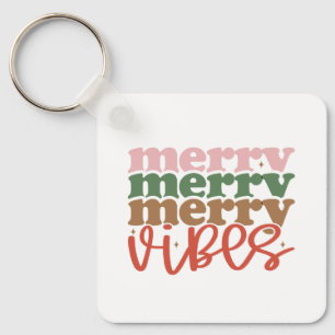 Merry Vibes Retro Groovy Christmas Holidays Keychain