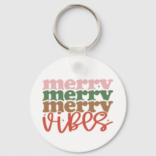 Merry Vibes Retro Groovy Christmas Holidays Keychain