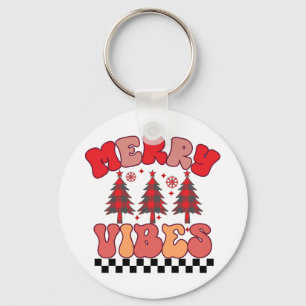 Merry Vibes Retro Groovy Christmas Holidays Keychain