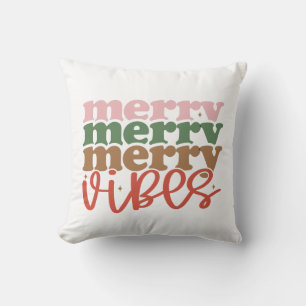 Merry Vibes Retro Groovy Christmas Holidays Throw Pillow