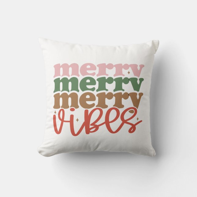 Merry Vibes Retro Groovy Christmas Holidays Throw Pillow (Front)