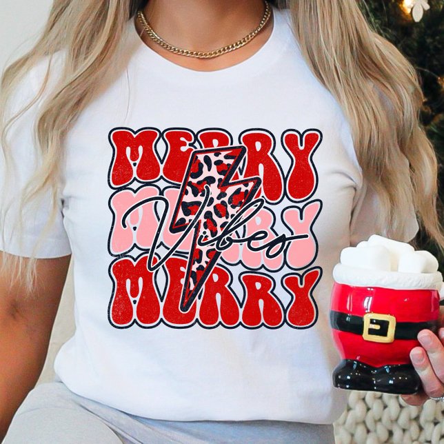 Merry Vibes Retro Leopard Holiday Christmas T-Shirt (Creator Uploaded)