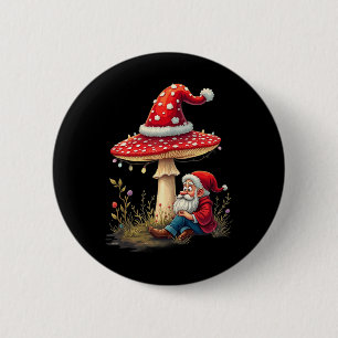 Merry Vintage Christmas Gnome Mushroom Santa Claus 2 Inch Round Button
