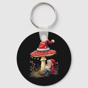 Merry Vintage Christmas Gnome Mushroom Santa Claus Keychain