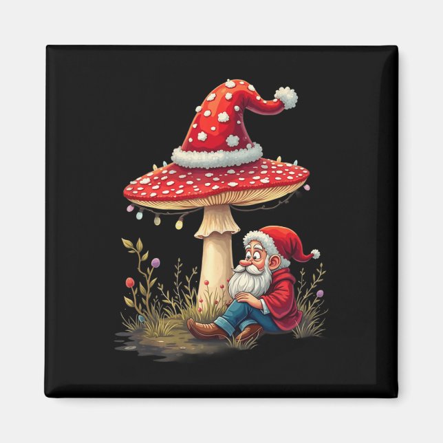 Merry Vintage Christmas Gnome Mushroom Santa Claus Magnet (Front)