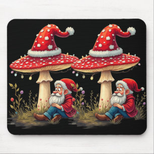 Merry Vintage Christmas Gnome Mushroom Santa Claus Mouse Pad