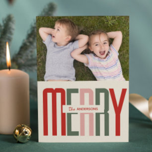 Merry Vintage script Photo Christmas  Holiday Card