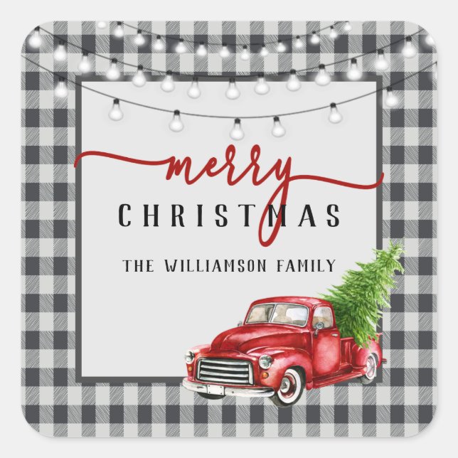 Merry Vintage Truck and Tree Christmas  Square Sticker (Front)