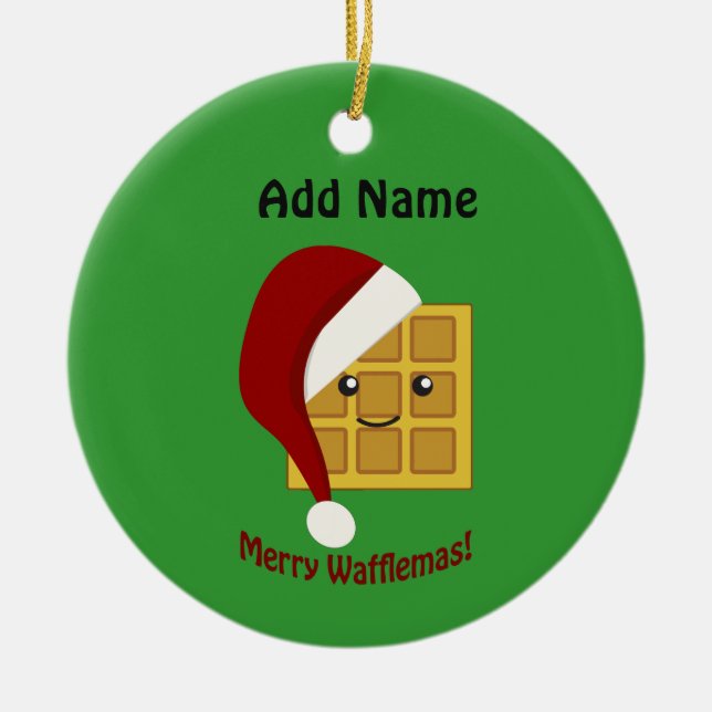 Merry Wafflemas Christmas Waffle Ceramic Ornament (Front)