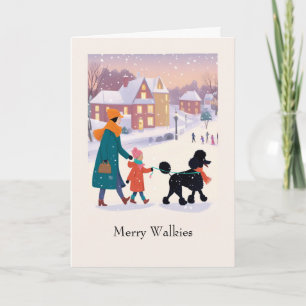 Merry Walkies with Cute Girl Dog Walker and Poodle Card