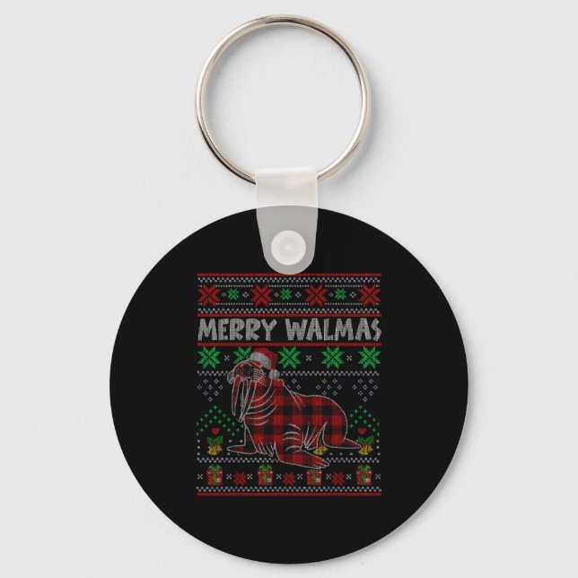 Merry Walmas Ugly Christmas Sweater Walrus Sea Ani Keychain (Front)