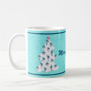 Merry Watercolor Christmas Ornaments on Aqua Snow Coffee Mug