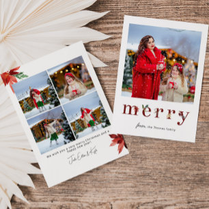 Merry Watercolor Greenery Foliage Photo Holiday Card