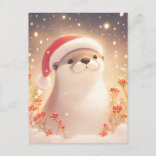 Merry Watercolor Otter Christmas Postcard
