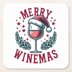 Merry Wine-mas funny Christmas Wine Drinkers Desig Square Paper Coaster