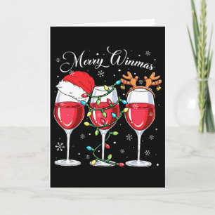 Merry Winemas Funny Christmas Wine Lover Santa Hat Card
