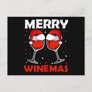 Merry Winemas Red Wine Ugly Christmas Wine Lover Announcement Postcard