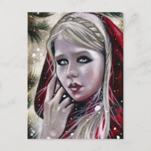 Merry winter girl red christmas snow holiday postcard