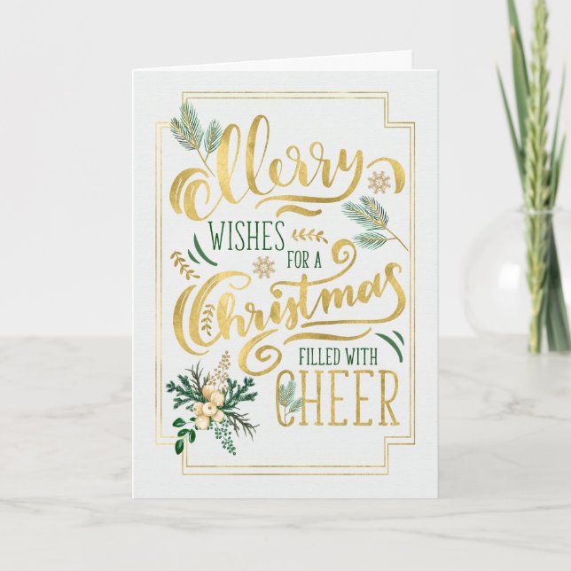 Merry Wishes for a Christmas Filled with Cheer Holiday Card (Front)