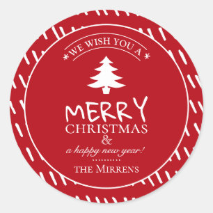 Merry Wishes Holiday Red Personalized Classic Round Sticker