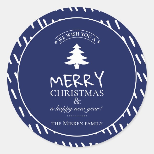 Merry Wishes Personalized Classic Round Sticker (Front)